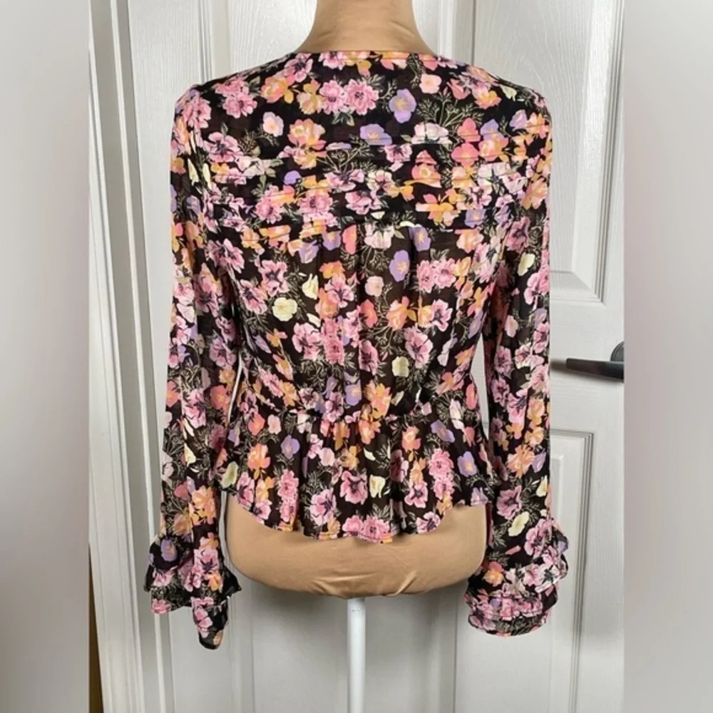 Free‎ People Maybel Blouse Top Black Combo Sz XS